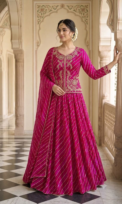 Pink Leheriya Print Jacket Lehenga Set