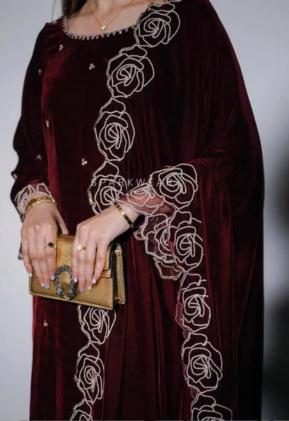 Embroidered Velvet Top and Palazzo Set