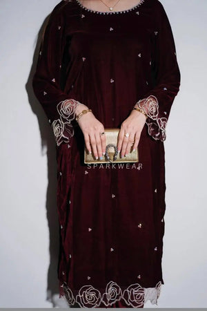 Embroidered Velvet Top and Palazzo Set