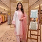 White Roman Glass Embroidery Suit with Dupatta