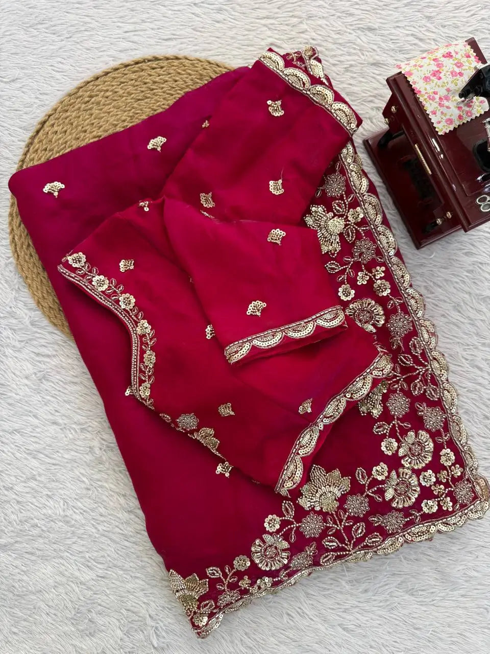 Designer Fendy Silk Saree with Heavy Beads & Sequins Work