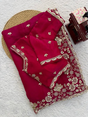 Designer Fendy Silk Saree with Heavy Beads & Sequins Work