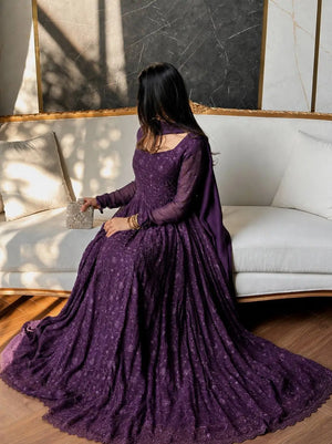 Chikankari Star Georgette Gown with GPO Lace Border