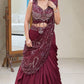 Wine Sequin Draped Pallu Lehenga