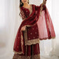 Designer Chinon Silk Embroidered Sharara Set