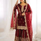 Designer Chinon Silk Embroidered Sharara Set
