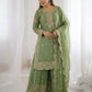 Designer Chinon Silk Embroidered Sharara Set
