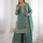 Designer Chinon Silk Embroidered Sharara Set