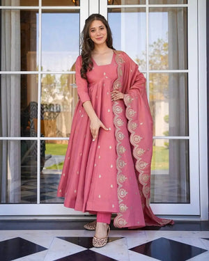 Designer Gold Crush Silk Embroidered Gown Set
