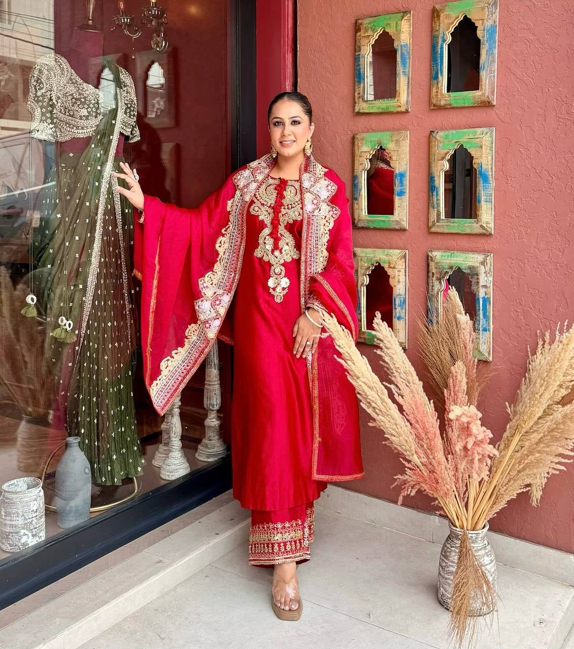 Crimson Beaded Kurta Set