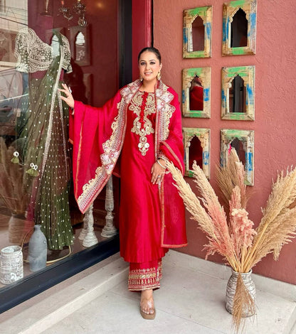 Crimson Beaded Kurta Set