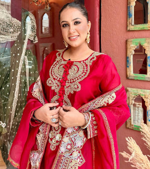 Crimson Beaded Kurta Set