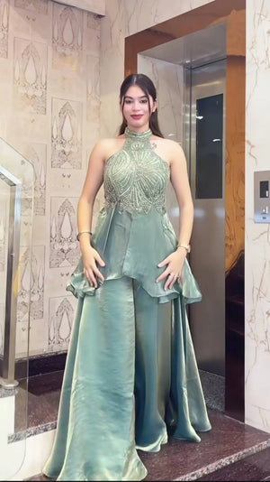 Heavy Fandy Silk Full Neck Top with Sharara Palazzo Set for special occasions