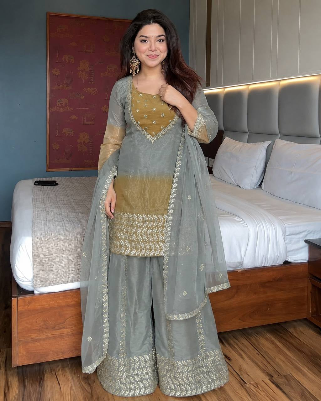 Sage Mustard Silk Suit