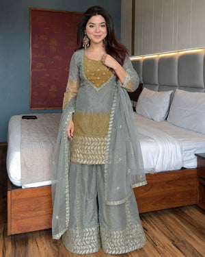 Sage Mustard Silk Suit
