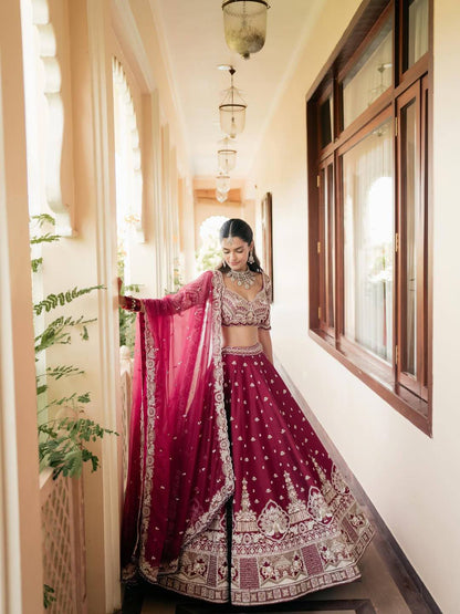Maroon Zari Bridal Lehenga