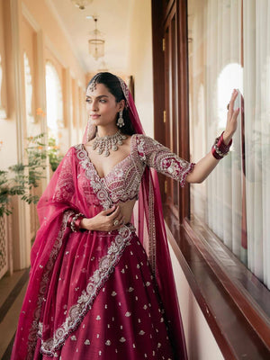 Maroon Zari Bridal Lehenga
