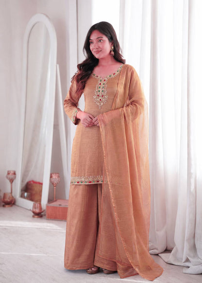 Copper Kundan Embroidered Suit