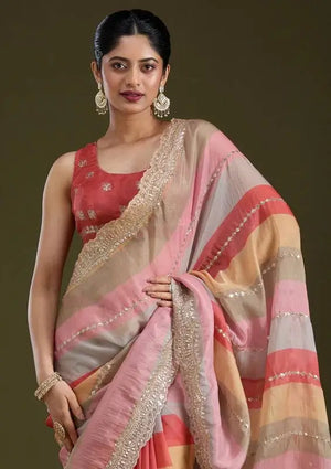 Goldy Silk Printed Saree with Zari & Sequins Embroidery