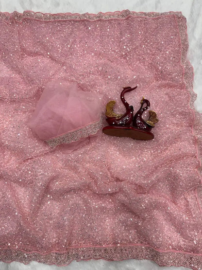 Soft Net Sequins & Beads Embroidered Designer Saree