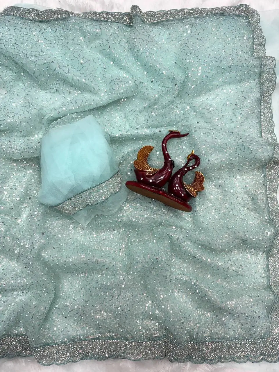 Soft Net Sequins & Beads Embroidered Designer Saree