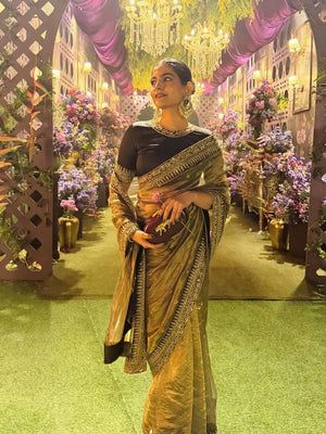 Soft Twill Net Sequins & Dori Embroidered Designer Saree