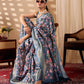 Floral Lichi Silk Saree with Zari Border