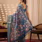 Floral Lichi Silk Saree with Zari Border