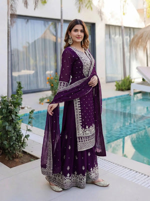 Embroidered Georgette Sharara Suit Set