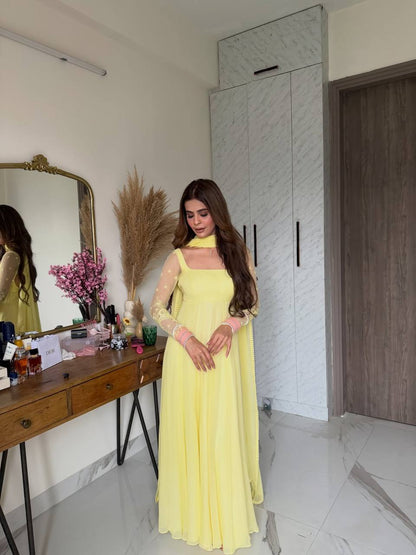 Lemon Sheer Sleeve Anarkali