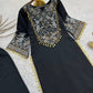 Black Roman Silk Embroidered Kurta Pant Set