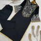 Black Roman Silk Embroidered Kurta Pant Set