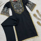 Black Roman Silk Embroidered Kurta Pant Set