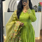 Designer Chinon Silk Embroidered Gown Set