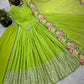 Designer Chinon Silk Embroidered Gown Set
