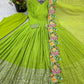Designer Chinon Silk Embroidered Gown Set