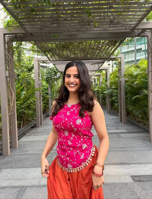 Fuchsia Floral Halter Sharara Set