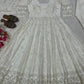 Off White Georgette Anarkali Gown Set for Wedding and Festive Wear