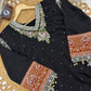 Black Embroidered Star Silk Kurta Set