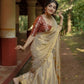 Beige Zari Tissue Linen Saree