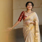 Beige Zari Tissue Linen Saree