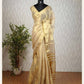 Beige Zari Tissue Linen Saree