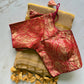Beige Zari Tissue Linen Saree