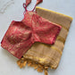 Beige Zari Tissue Linen Saree