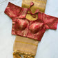 Beige Zari Tissue Linen Saree