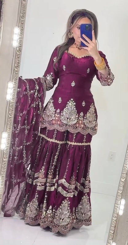 Crushed Shimmer Silk Sequin Sharara Set
