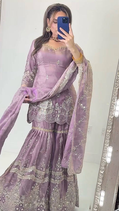 Crushed Shimmer Silk Sequin Sharara Set
