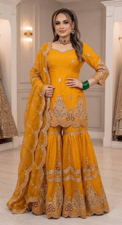 Crushed Shimmer Silk Sequin Sharara Set