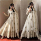 Ivory Peacock Feather Anarkali Gown