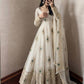 Ivory Peacock Feather Anarkali Gown